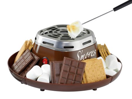 Nostalgia Tabletop Indoor Electric S mores Maker - Smores Kit With Marshmallow Roasting Sticks and 4 Trays for Graham Crackers, Chocolate, and Marshmallows - Movie Night Supplies - Brown Sale