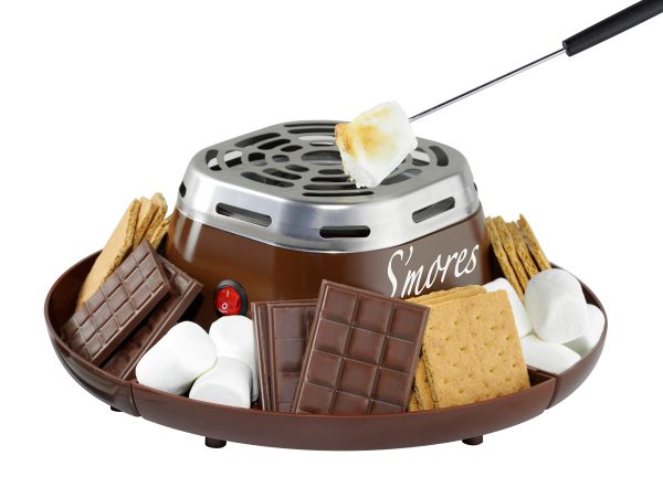 Nostalgia Tabletop Indoor Electric S mores Maker - Smores Kit With Marshmallow Roasting Sticks and 4 Trays for Graham Crackers, Chocolate, and Marshmallows - Movie Night Supplies - Brown Sale