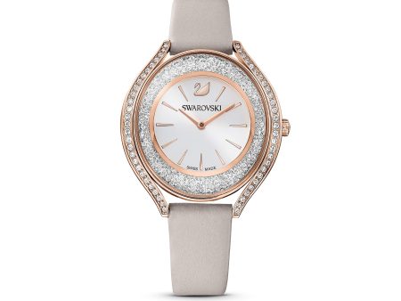 SWAROVSKI Crystalline Aura Watch, Leather Strap, Gray, Rose-Gold Tone; Swiss Made Hot on Sale