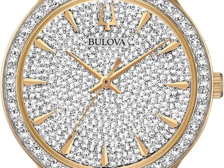 Bulova Ladies  Crystal Phantom Gold Tone Stainless Steel 2-Hand Quartz Watch, 440 Crystals and Pave Dial Style: 98L263 Supply