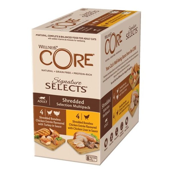 Wellness CORE Cat Wet Adult Signature Selects Shredded Multipack 8 x 79g For Sale