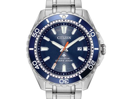 Citizen Men s Promaster Sea Eco-Drive Stainless Steel Watch, 3-Hand Date, One-way Rotating Bezel, ISO Compliant, Luminous Hands and Markers, Blue Dial, 45mm (Model: BN0191-55L) For Discount